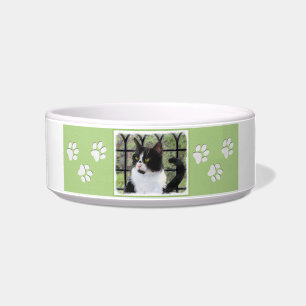 Comedero Gato de Tuxedo en la ventana Pintura de arte anima