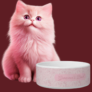 Comedero Gato del patrón de Perlas Rosa Personalizado Elega
