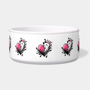 Comedero Gato Lindo Con Salpicadura De Corazón Rosa