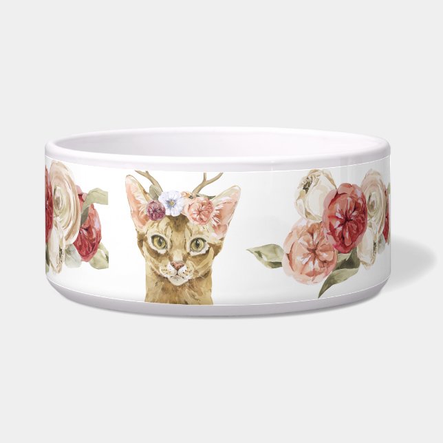 Comedero Gato lindo, personalizar, floral, moderno, moderno (Derecha)
