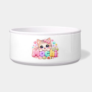 Comedero Gato Mochi Kawaii Lindo Nombre Rosa Pastel Brillan
