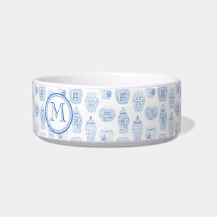 Comedero Gato Monograma De Jar De jengibre Azul Y Blanco Ch