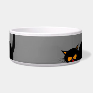 Comedero Gato Negro Enojado Ojos Amarillos Halloween Gris