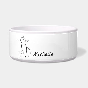 Comedero Gato negro minimalista en blanco Añadir nombre