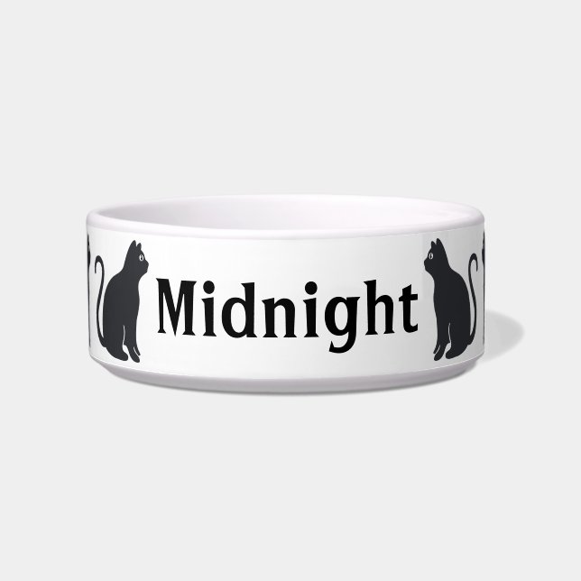 Comedero Gato negro sentado en gato personalizado (Frente)