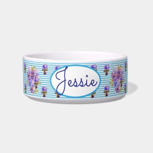 Comedero Gato Perro Shabby Floral Pansy Azul Mascota Bowl