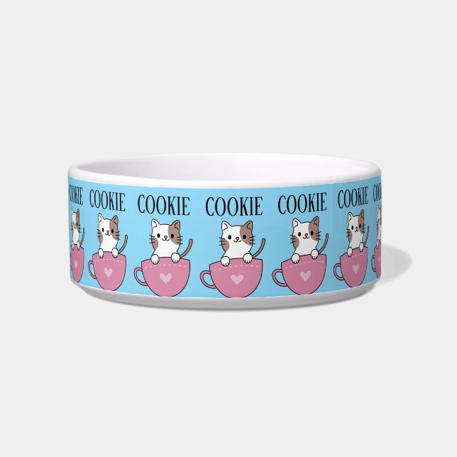 Comedero Gato Taza de Té Personalizado  (Izquierda)