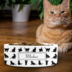 Comedero Gatos con patrón de silueta negra con nombre
