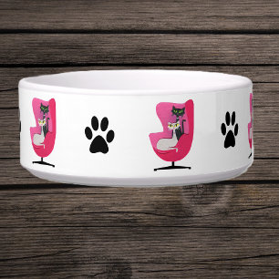 Comedero Gatos de mediados de siglo en silla rosa huellas d