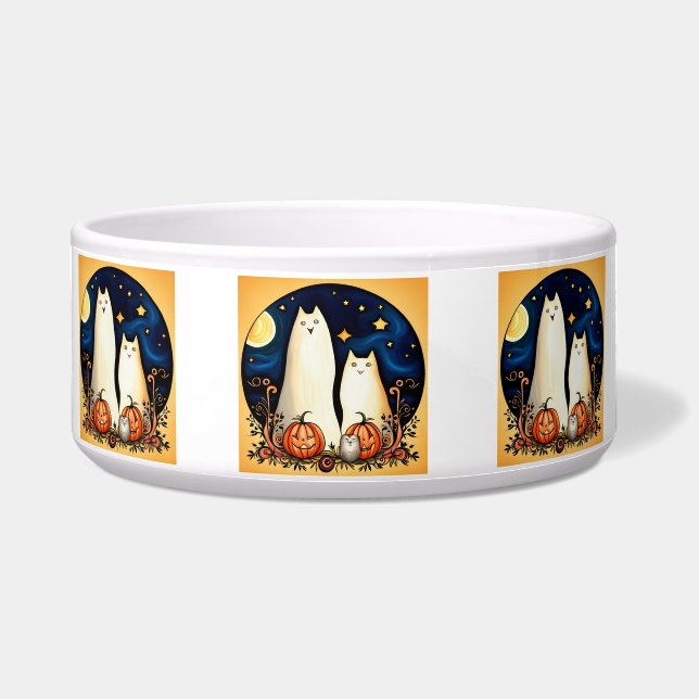 Comedero Gatos fantasma blancos y faroles Jack-o (Frente)