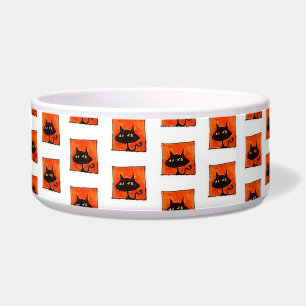 Comedero Gatos negros de Halloween cuadrados naranjas dibuj