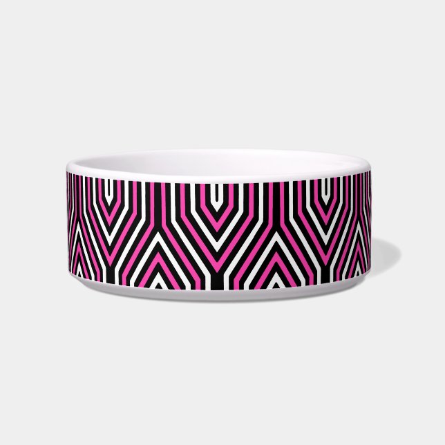Comedero Geométrico Art Deco - fucsia rosa, negro y blanco (Izquierda)
