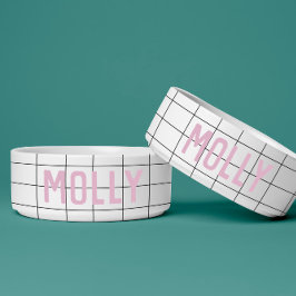 Comedero Geométrico Moderno Rosa y Blanco Grid Femenino Min