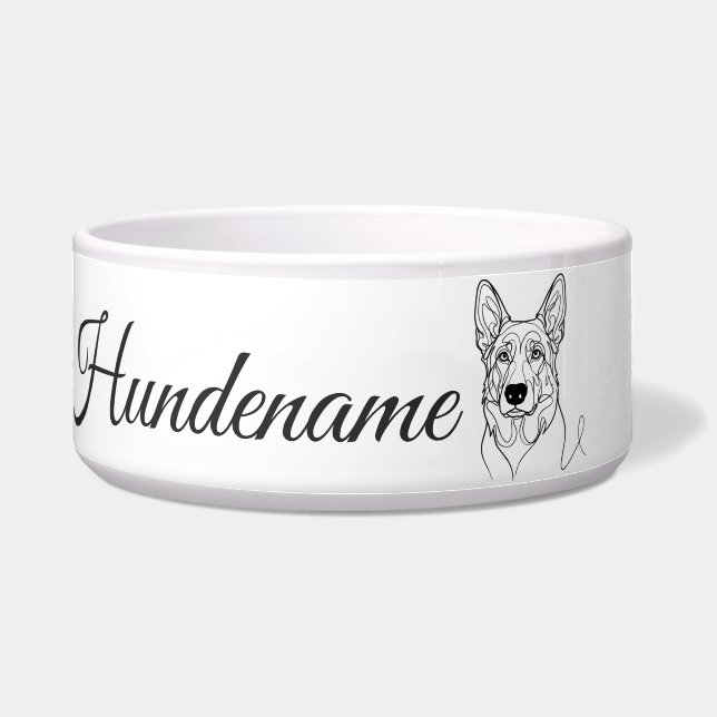 Comedero German Shepherd Line Art personalized bowl (Frente)