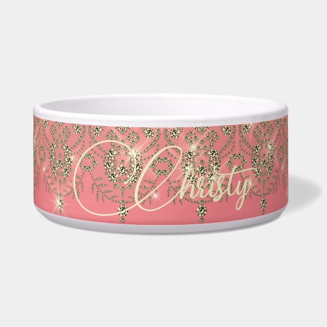 Comedero Gimnasio elegante de encaje dorado de durazno rosa (Frente)