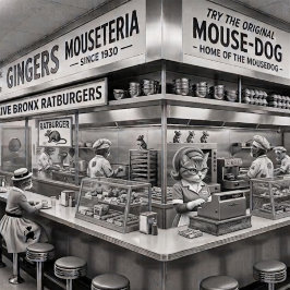 Comedero Gingers NYC Mouseteria, hogar del Mousedog.