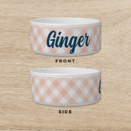 Comedero Gingham Green Pink Dog Cat Pet Bowl