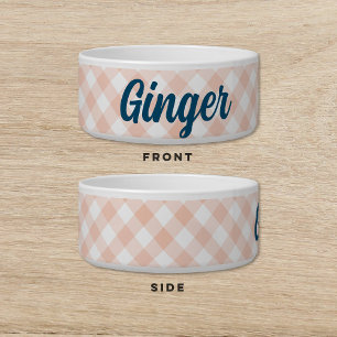 Comedero Gingham Green Pink Dog Cat Pet Bowl