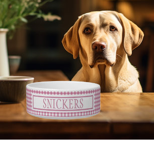 Comedero Gingham Pink Plaid Personalizado Nombre