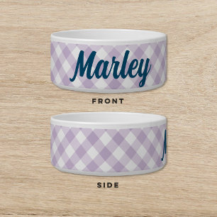 Comedero Gingham Purple Blue Dog Cat Pet Bowl