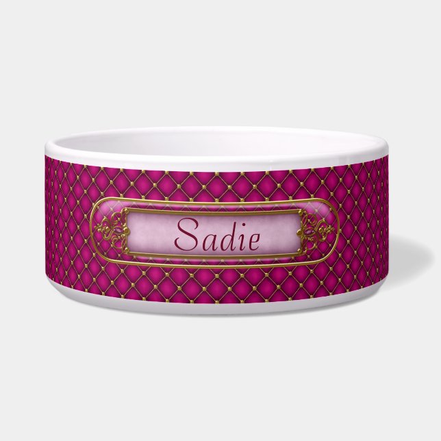 Comedero Glam Orchid Pink and Gold Personalizado Pet Bowl (Frente)