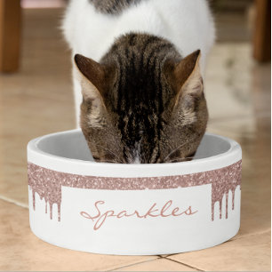 Comedero Glam Rosa Purpurina de oro Perfora Moda Mascota Pe