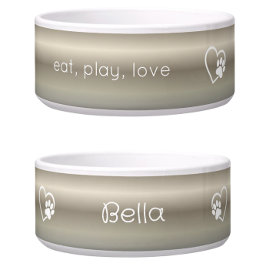 Comedero Gold 'eat, play, love' Dog Name Bowl