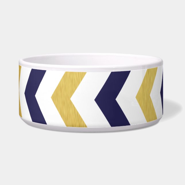 Comedero Gold y Navy Blue Chevron Big Dog Bowl (Frente)