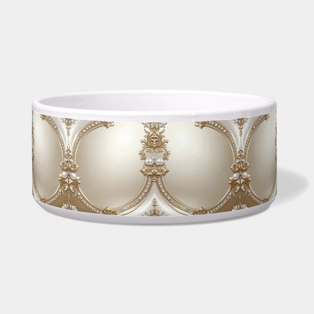 Comedero Golden Ornate Frame with Pearls Ceramic Pet Bowl (Frente)