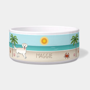 Comedero Golden Retriever Crema en una playa tropical de ve