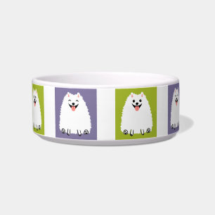 Comedero Graciosa caricatura de Pomerania Blanca Perro Cute