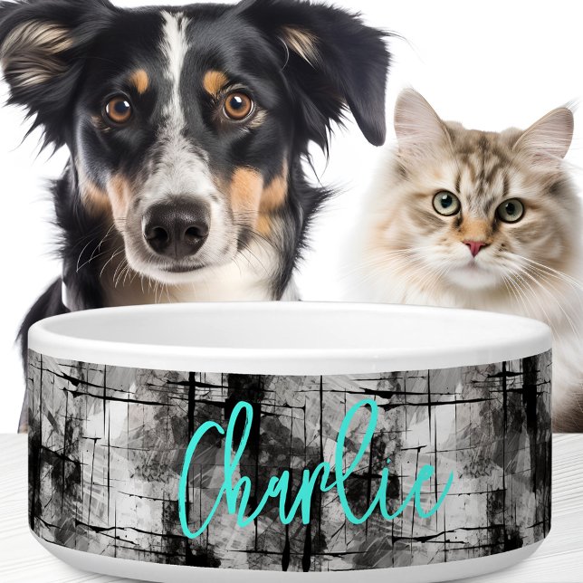 Comedero Graffiti grunge aqua nombre personalizado azul (Graffiti grunge aqua blue custom name bowl)