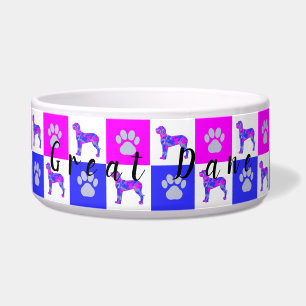 Comedero Gran Canino Danés y Paw Rosa Caliente y Azul