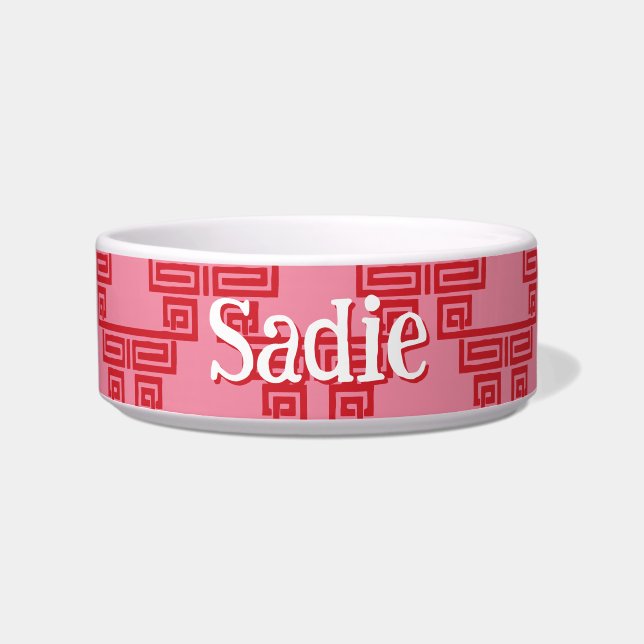 Comedero Greca escalonada en rosa y rojo (Frente)