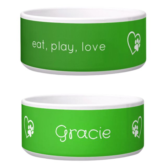 Comedero Green 'eat, play, love' Dog Name Bowl (Subido por el creador)