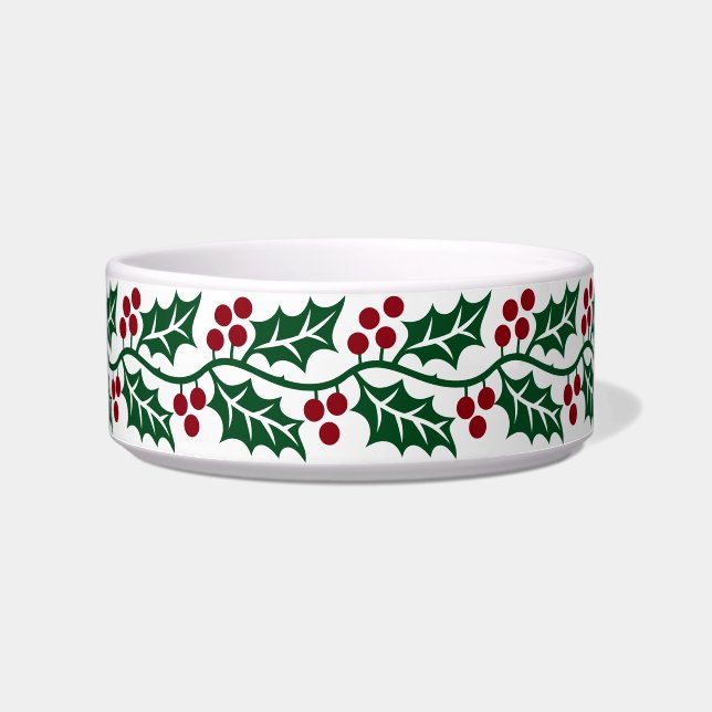 Comedero Green Holly and Red Berries Christmas Pattern (Frente)