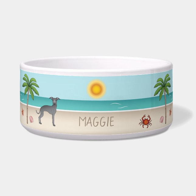 Comedero Greyhound Azul Italiano En La Playa Tropical De Ve (Frente)