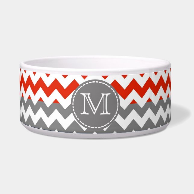 Comedero Gris Rojo Gris Chevron Zigzag Monograma (Frente)