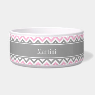 Comedero Gris Rosa Gris Blanco LG Chevron Nombre Gris Monog