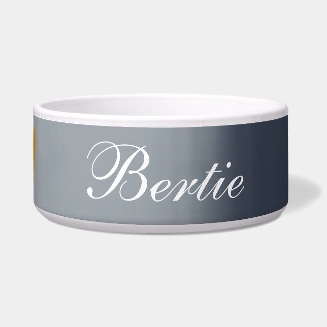 Comedero Gris sombrío, corazón dorado, perro personalizado (Frente)