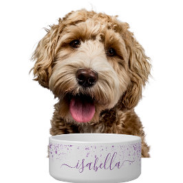 Comedero Guión de nombre de purpurina morado blanco