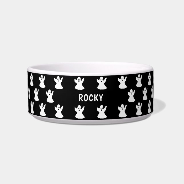 Comedero Halloween De Fantasma Blanco Y Negro Personalizado (Frente)