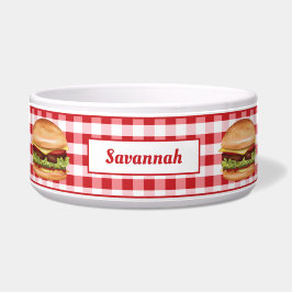 Comedero Hamburguesas En Red Gingham Con Texto Personalizad