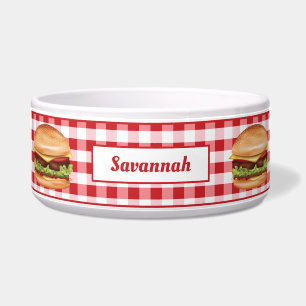 Comedero Hamburguesas En Red Gingham Con Texto Personalizad