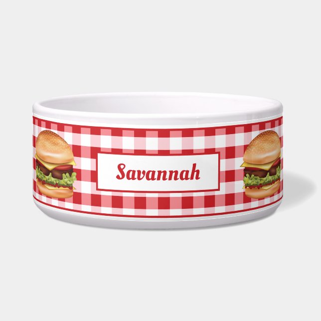 Comedero Hamburguesas En Red Gingham Con Texto Personalizad (Frente)