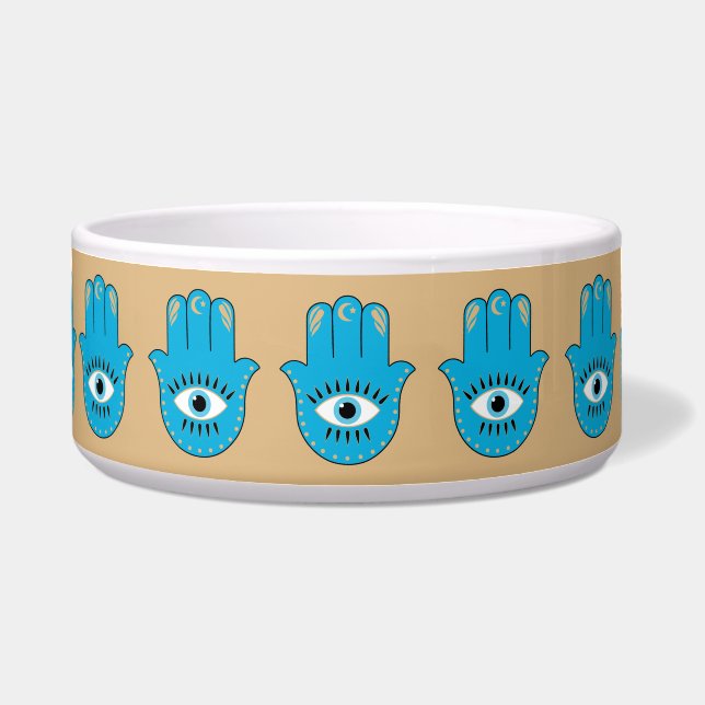 Comedero Hamsa Hand Greek Evil Eye Blue (Frente)