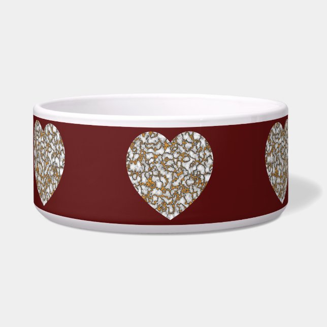 Comedero Hermoso corazón de textura de mármol blanco y oro (Frente)