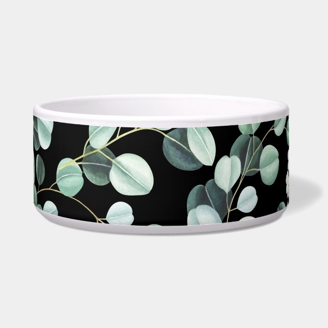 Comedero Hojas de eucalipto: Patrón de flores blancas (Frente)