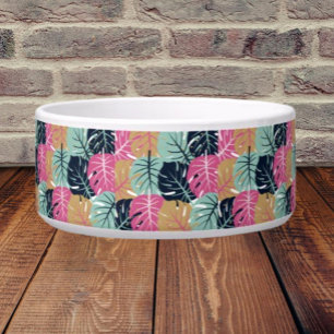 Comedero Hojas de Palma Tropicales en Rosa y Azul Mascota