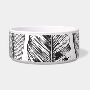 Comedero Hojas exóticas, blanco y negro floral vintage.